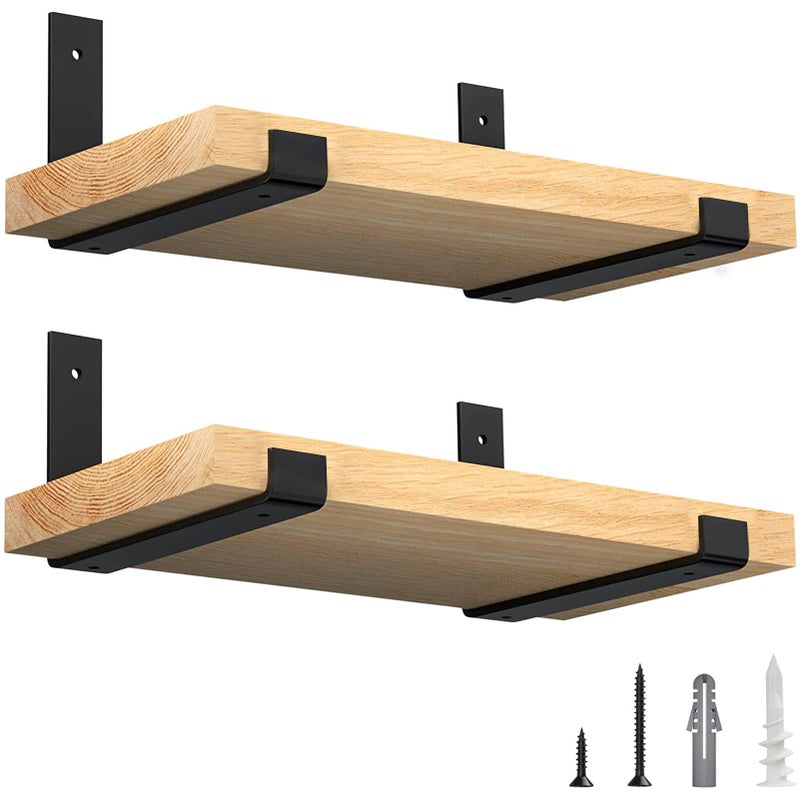 LuckIn 10 Inch Wall Shelf Brackets (Fit 9.25" Board) 4-Pack, Heavy Duty Black Iron, Garage, Kitchen, Bathroom Floating Shelf Hardware - Image 1